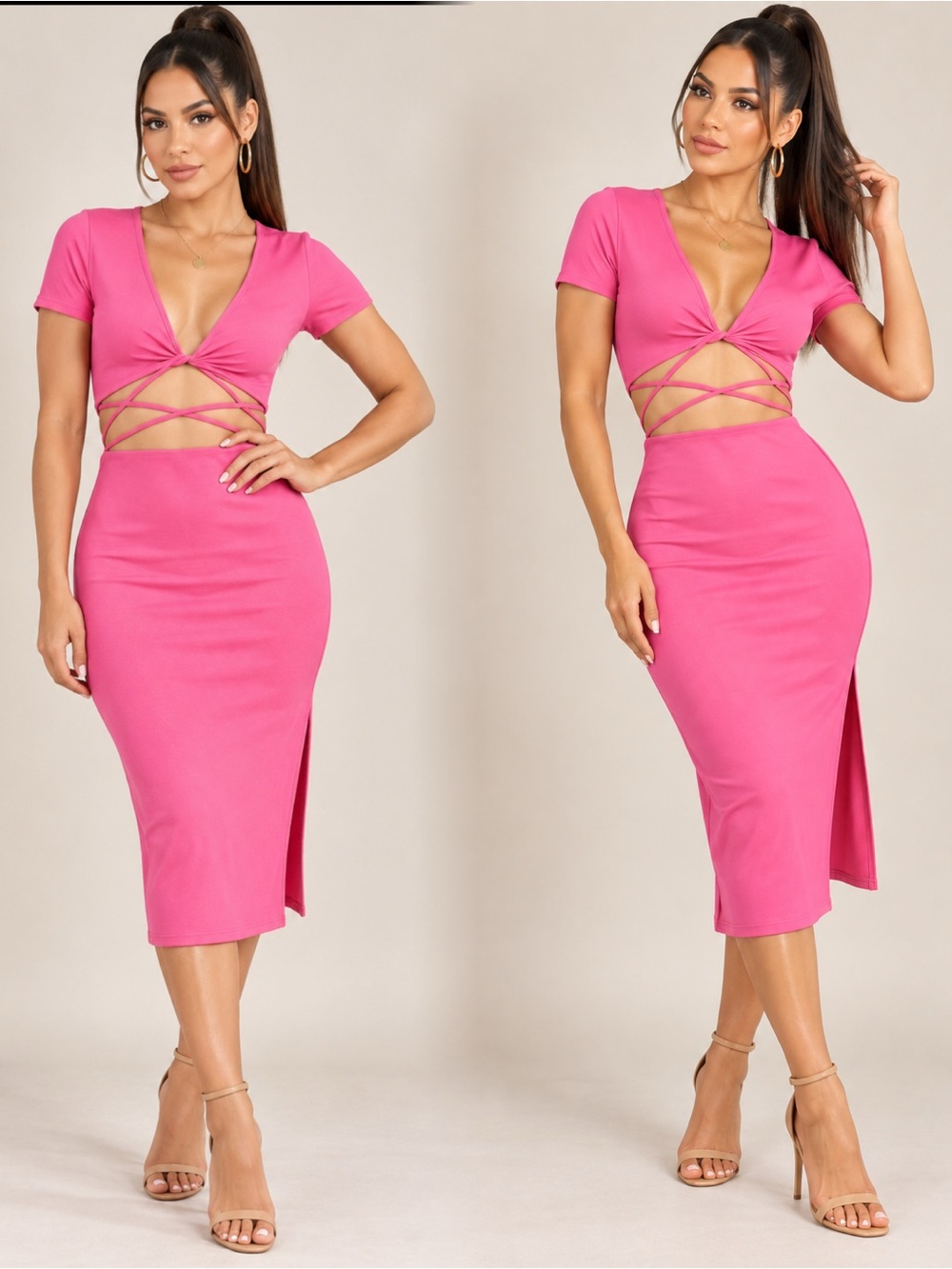 Elegant Pink Crop Top & Skirt Set